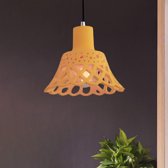 Nordic Style Etched Pendant Lighting: Concrete 1-Light Grey/White/Yellow With Geometric/Bell/Flared