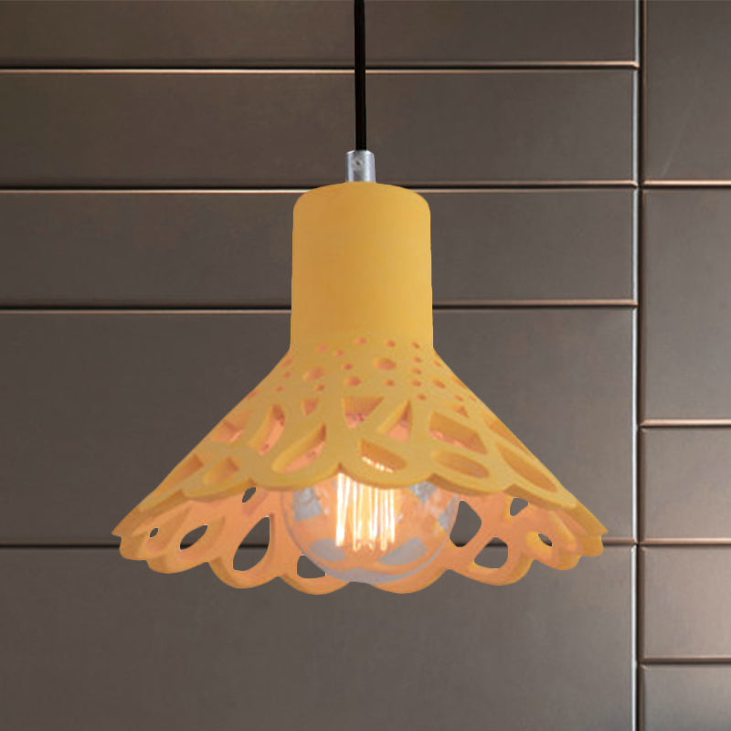 Nordic Style Concrete Pendant Lighting: Etched 1-Light Grey/White/Yellow Hanging Light With