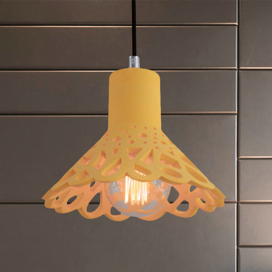 Nordic Style Concrete Pendant Lighting: Etched 1-Light Grey/White/Yellow Hanging Light With