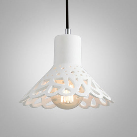 Nordic Style Etched Pendant Lighting: Concrete 1-Light Grey/White/Yellow With Geometric/Bell/Flared