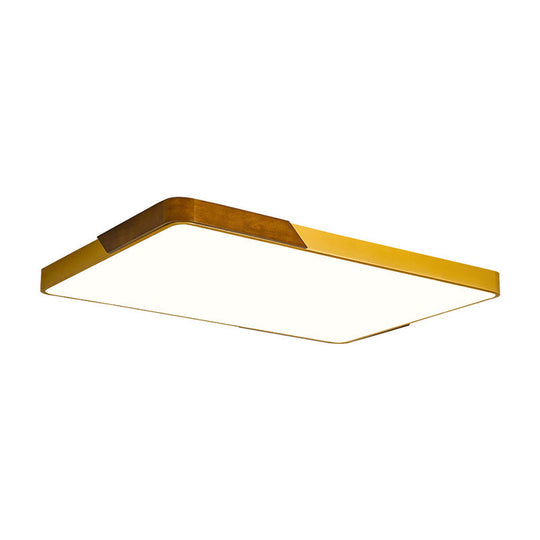 Modern Led Flush Mount Ceiling Lamp With Gold Metal Wood Finish And Acrylic Diffuser - 16/19.5/25.5