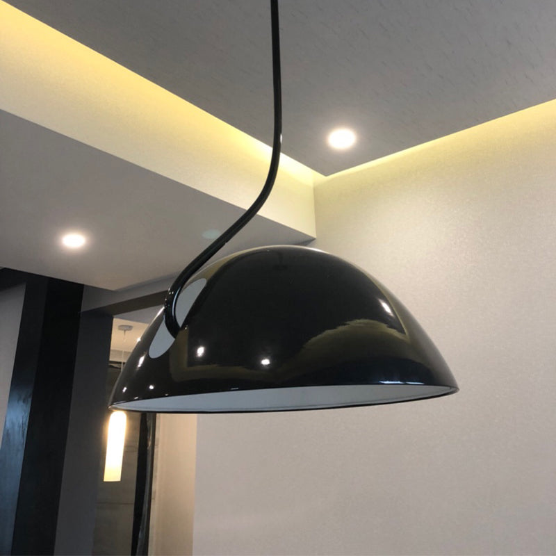 Contemporary Black/White Dome Pendant Light - Stylish Metal Suspension For Dining Room