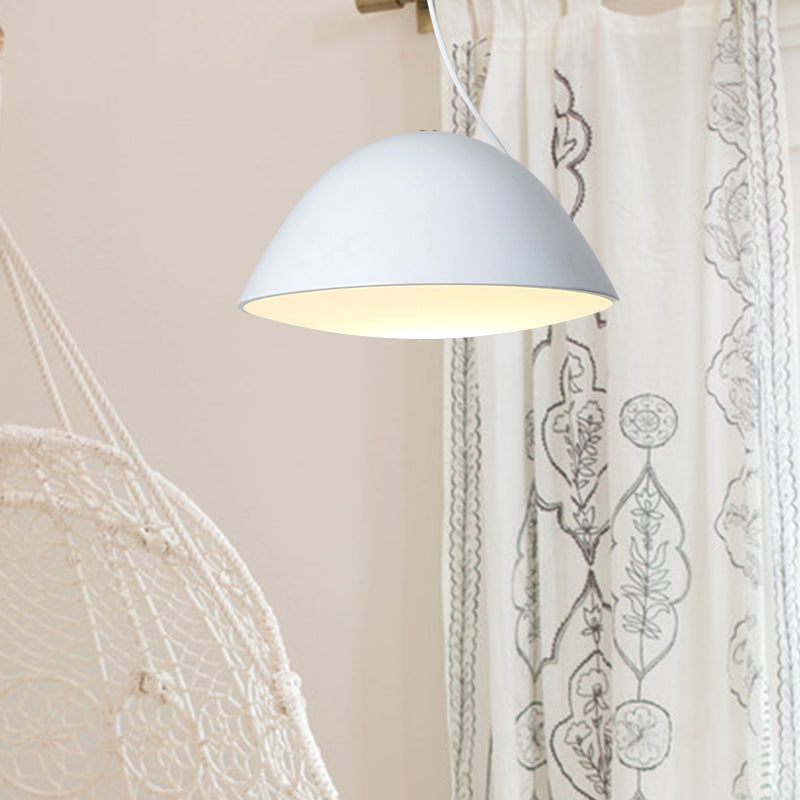 Contemporary Black/White Dome Pendant Light - Stylish Metal Suspension For Dining Room