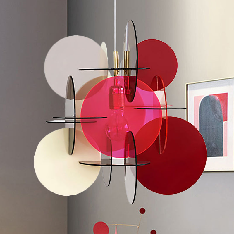 Modern Nordic Pendant Light With Colorful Acrylic Shade And Disc Ceiling Fixture Red