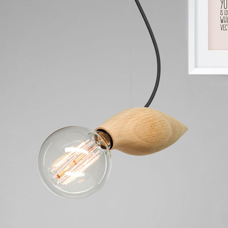 Contemporary Wooden Pendant Light Fixture - Open Bulb Restaurant Hanging