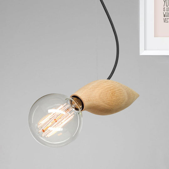 Contemporary Wooden Pendant Light Fixture - Open Bulb Restaurant Hanging