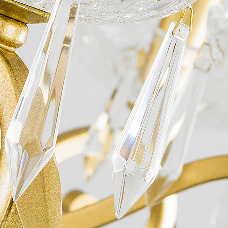 Vintage Style Branch Chandelier With Metal & Crystal Lights Leaf Design In Gold