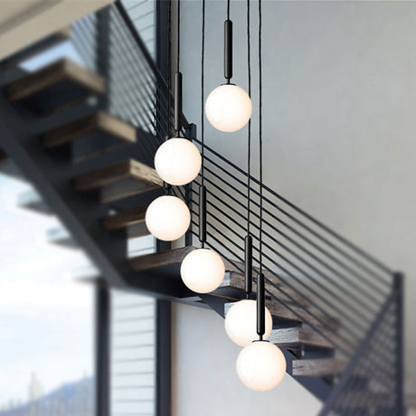 Modernist Spherical White Glass Pendant Light - 1 6/8/10 Wide Black/Gold Hanging Fixture