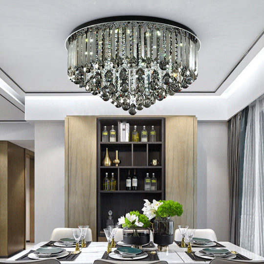 Contemporary Crystal Led Ceiling Lamp - 19.5/23.5 Multi-Tier Flush Mount In Smoke Grey For Bedroom