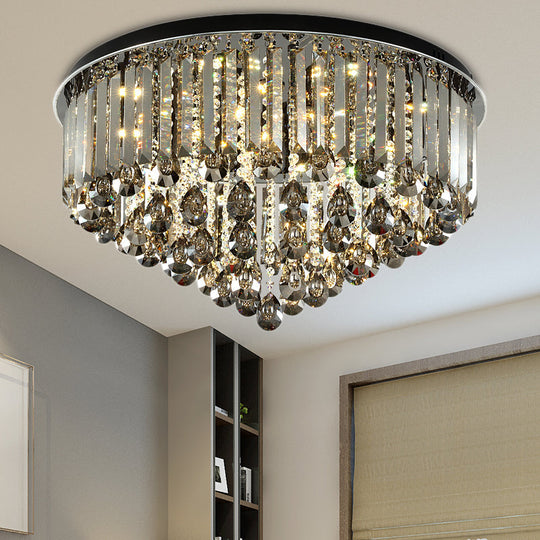 Contemporary Crystal Led Ceiling Lamp - 19.5/23.5 Multi-Tier Flush Mount In Smoke Grey For Bedroom