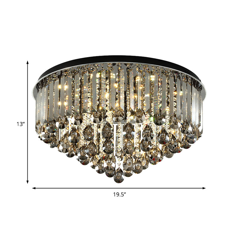 Contemporary Crystal Led Ceiling Lamp - 19.5/23.5 Multi-Tier Flush Mount In Smoke Grey For Bedroom