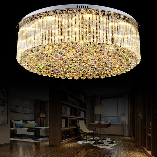 Contemporary Clear Crystal Drum Flush Mount Led Ceiling Light - 19.5/23.5 Wide Ideal For Living Room