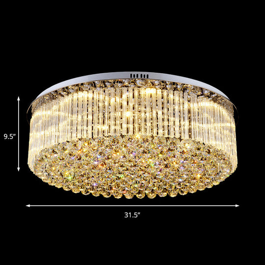 Contemporary Clear Crystal Drum Flush Mount Led Ceiling Light - 19.5’/23.5’ Wide Ideal For