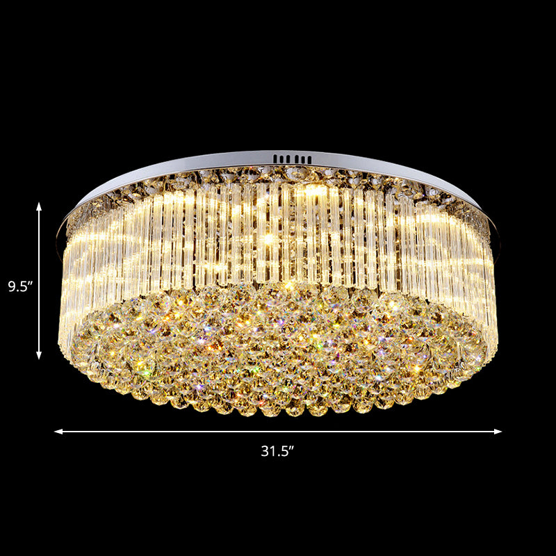 Contemporary Clear Crystal Drum Flush Mount Led Ceiling Light - 19.5/23.5 Wide Ideal For Living Room