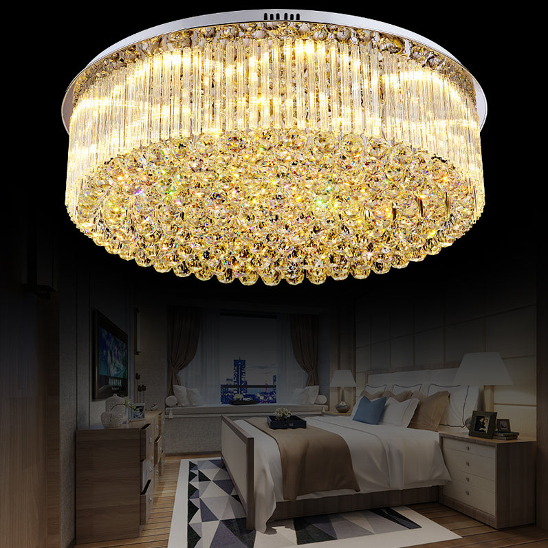 Contemporary Clear Crystal Drum Flush Mount Led Ceiling Light - 19.5/23.5 Wide Ideal For Living Room