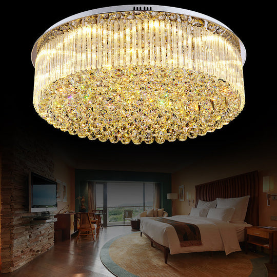Contemporary Clear Crystal Drum Flush Mount Led Ceiling Light - 19.5/23.5 Wide Ideal For Living Room
