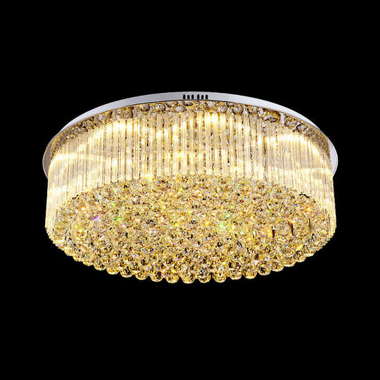 Contemporary Clear Crystal Drum Flush Mount Led Ceiling Light - 19.5’/23.5’ Wide Ideal For