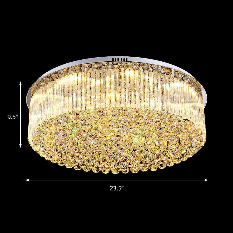 Contemporary Clear Crystal Drum Flush Mount Led Ceiling Light - 19.5’/23.5’ Wide Ideal For