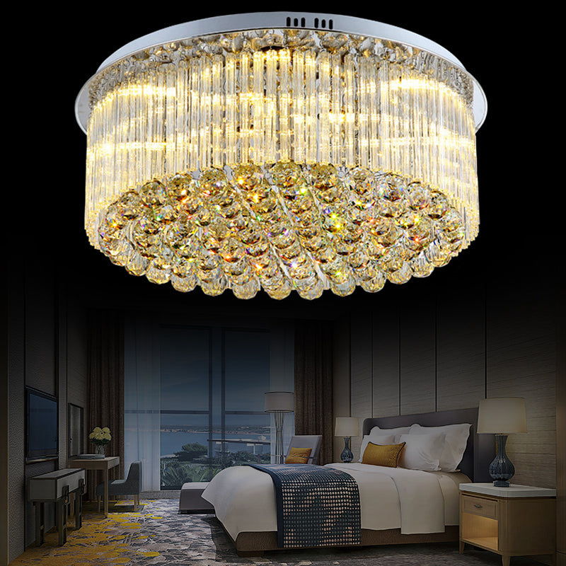 Contemporary Clear Crystal Drum Flush Mount Led Ceiling Light - 19.5/23.5 Wide Ideal For Living Room