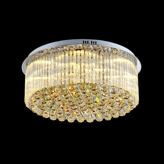 Contemporary Clear Crystal Drum Flush Mount Led Ceiling Light - 19.5/23.5 Wide Ideal For Living Room