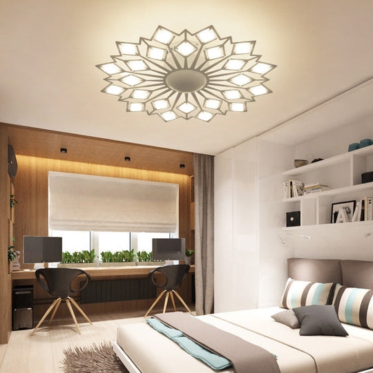 Modern Floral Led Flush Mount Ceiling Lamp In Black And White Metal For Bedroom