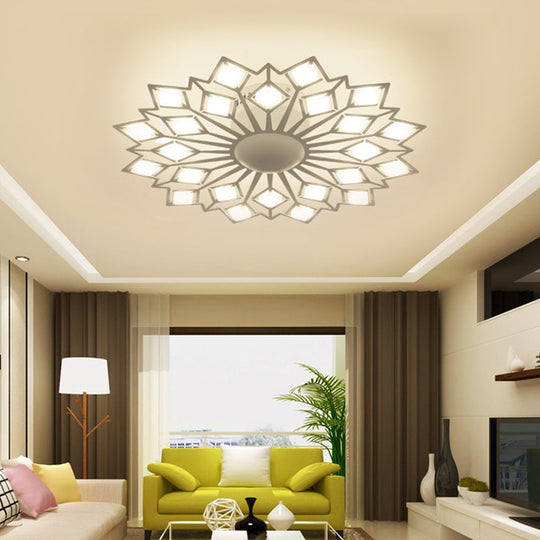 Modern Floral Led Flush Mount Ceiling Lamp In Black And White Metal For Bedroom