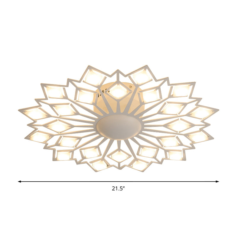 Modern Floral Led Flush Mount Ceiling Lamp In Black And White Metal For Bedroom