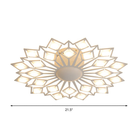 Modern Floral Led Flush Mount Ceiling Lamp In Black And White Metal For Bedroom