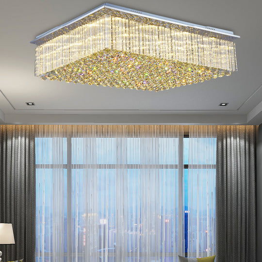 Modern Crystal Led Ceiling Mount Light For Bedroom - 31.5/37.5 Wide Rectangular Design In Clear /