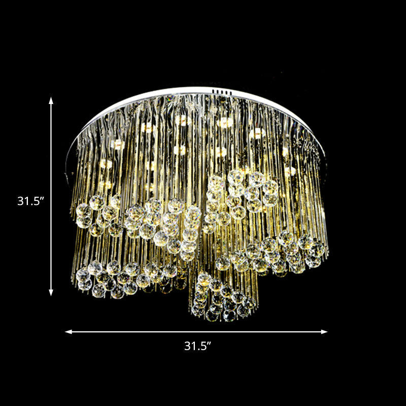 Contemporary Led Flush Ceiling Light With Clear Crystal And Flower Design - Bedroom Circle Lamp In