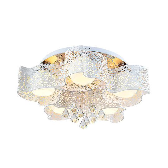 Modernist Crystal Ceiling Lamp With Etched Flower Design 3/5 Lights Opal Glass Ball Shade