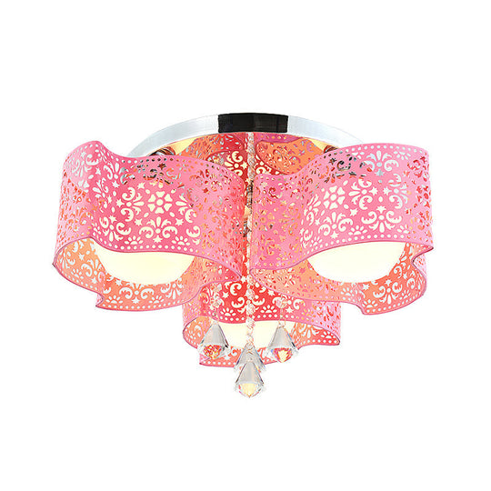 Modernist Crystal Ceiling Lamp With Etched Flower Design 3/5 Lights Opal Glass Ball Shade