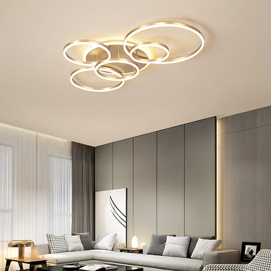 Simple 2 - Tier Gold Flush Mount Ceiling Light With Metal Frame - 2/3/5 Lights Warm/White Ideal For