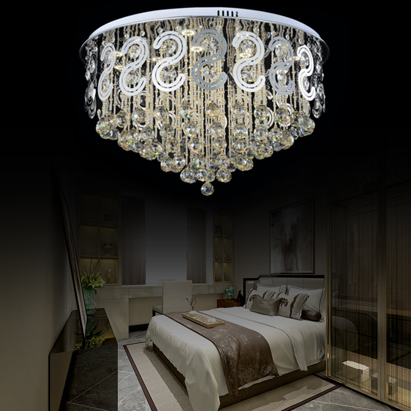 Vintage Style Layered Flush Mount Metal Led Ceiling Lamp With Clear Crystal Ball