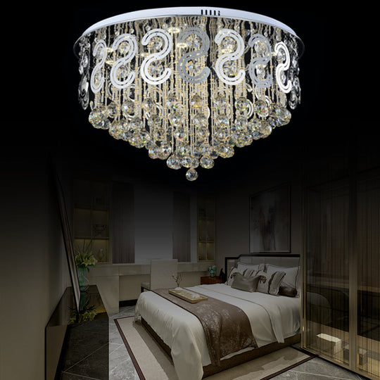 Vintage Style Layered Flush Mount Metal Led Ceiling Lamp With Clear Crystal Ball