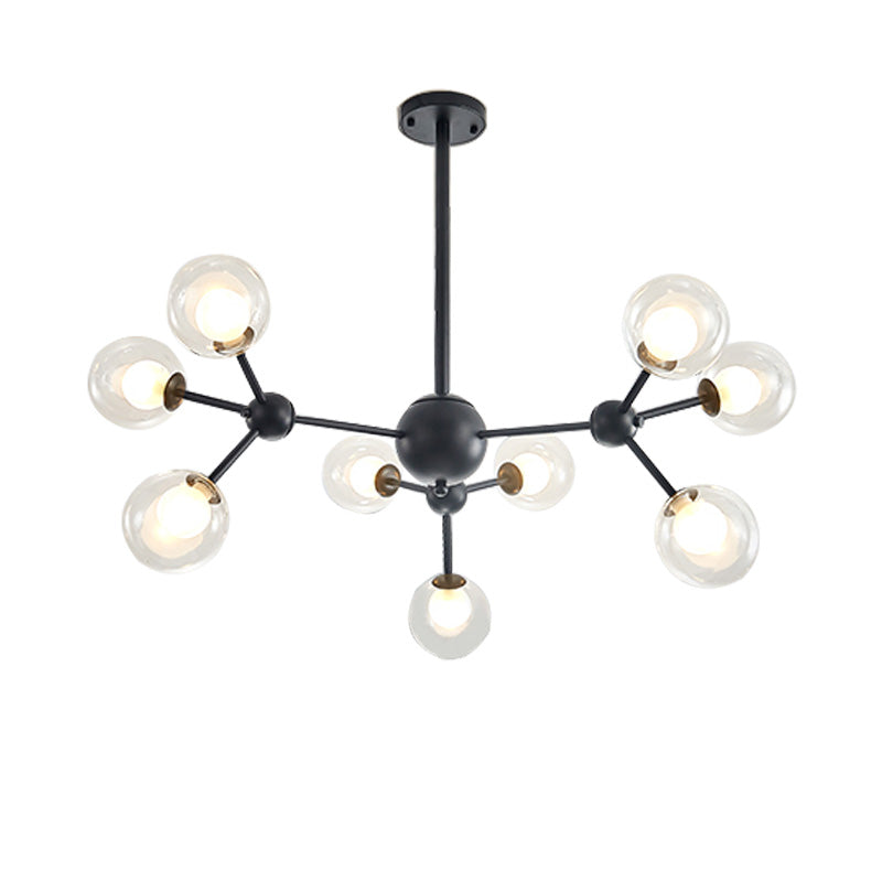 Modern Clear Glass Bubble Chandelier With Starburst Design - 9/12/15 Lights Black/Gold