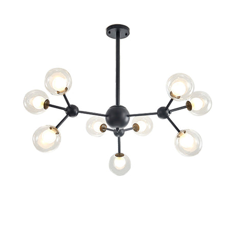 Modern Clear Glass Bubble Chandelier With Starburst Design - 9/12/15 Lights Black/Gold