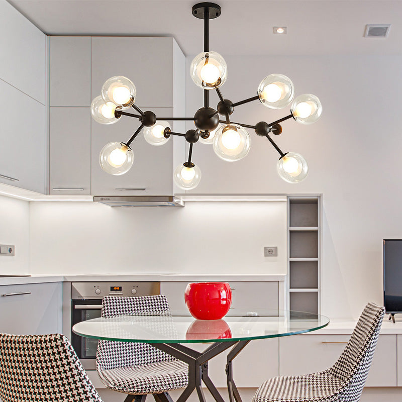 Modern Clear Glass Bubble Chandelier With Starburst Design - 9/12/15 Lights Hanging Light Fixture