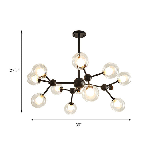 Modern Clear Glass Bubble Chandelier With Starburst Design - 9/12/15 Lights Black/Gold