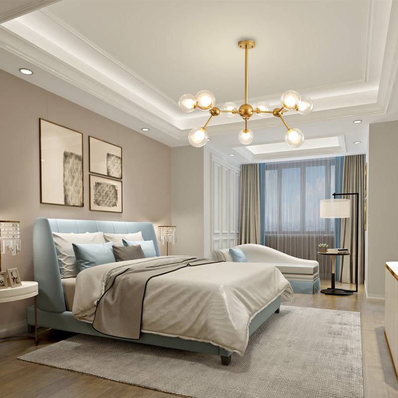 Modern Clear Glass Bubble Chandelier With Starburst Design - 9/12/15 Lights Black/Gold