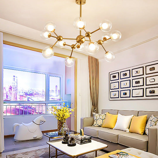 Modern Clear Glass Bubble Chandelier With Starburst Design - 9/12/15 Lights Black/Gold