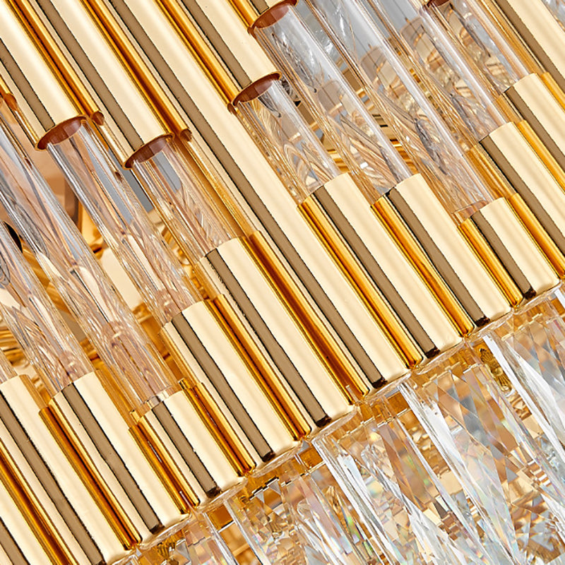 Vintage Circular Chandelier Pendant Light With Crystal Prism - Gold Metal