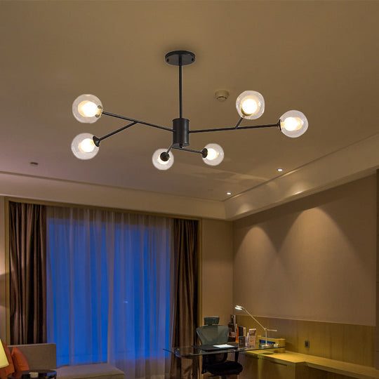 Contemporary Globe Glass Chandelier With Starburst Design - Black/Gold Finish 6/9 Lights