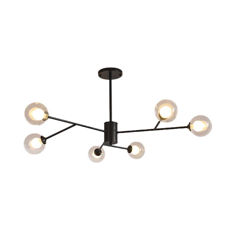 Contemporary Globe Glass Chandelier With Starburst Design - Black/Gold Finish 6/9 Lights