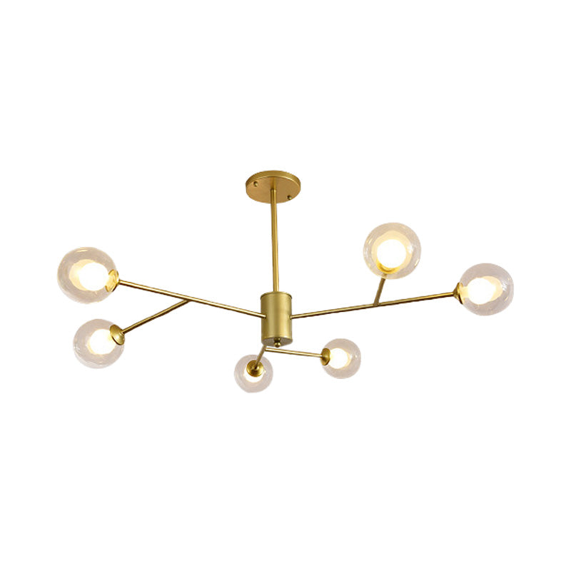 Contemporary Globe Glass Chandelier With Starburst Design - Black/Gold Finish 6/9 Lights