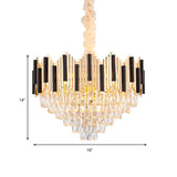 Contemporary Gold Multi Layer Pendant Light With Crystal Prism - 6/10 Heads