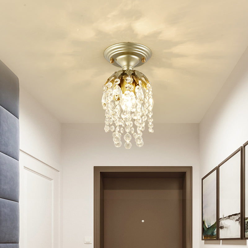 Modern Brass Finish Mini Ceiling Light With Crystal Bead For Corridor