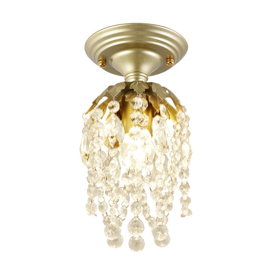 Modern Brass Finish Mini Ceiling Light With Crystal Bead For Corridor