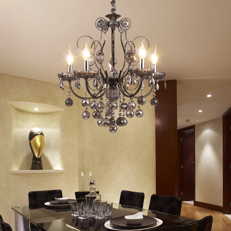 Vintage Style Smoke Gray Crystal Chandelier Light - Pendant Lighting For Dining Room 3/5 Candle