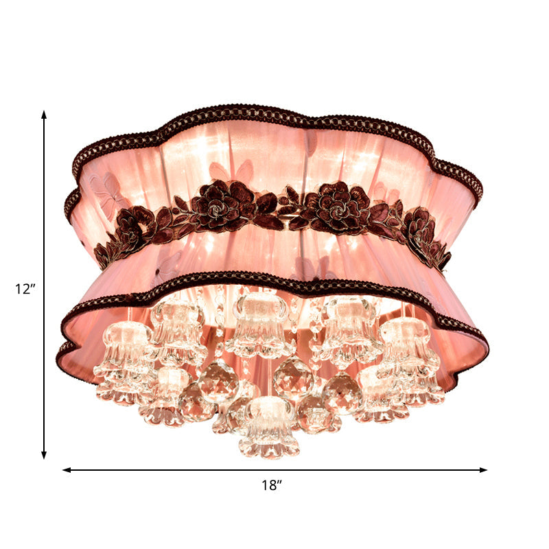 Modern Pink Flower Led Ceiling Mount Light With Crystal Deco – Flush For Hotel